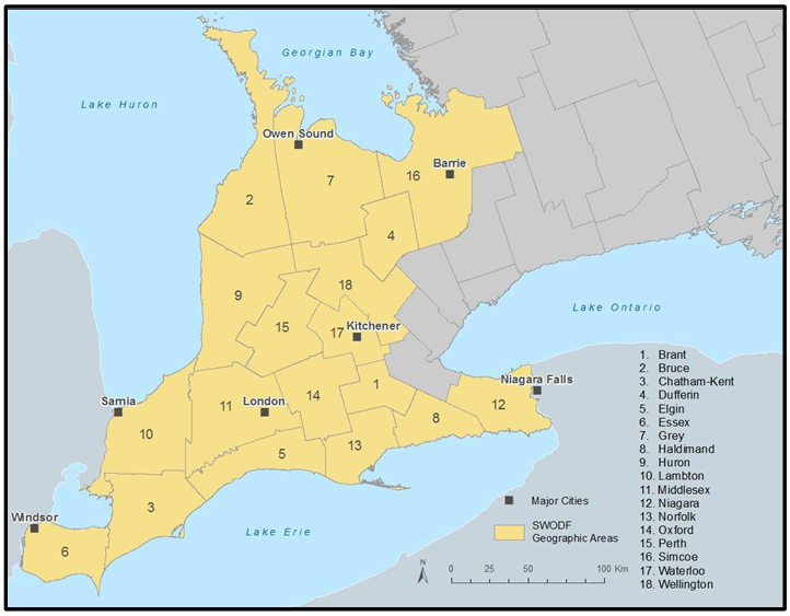 Map of Southwestern Ontario region